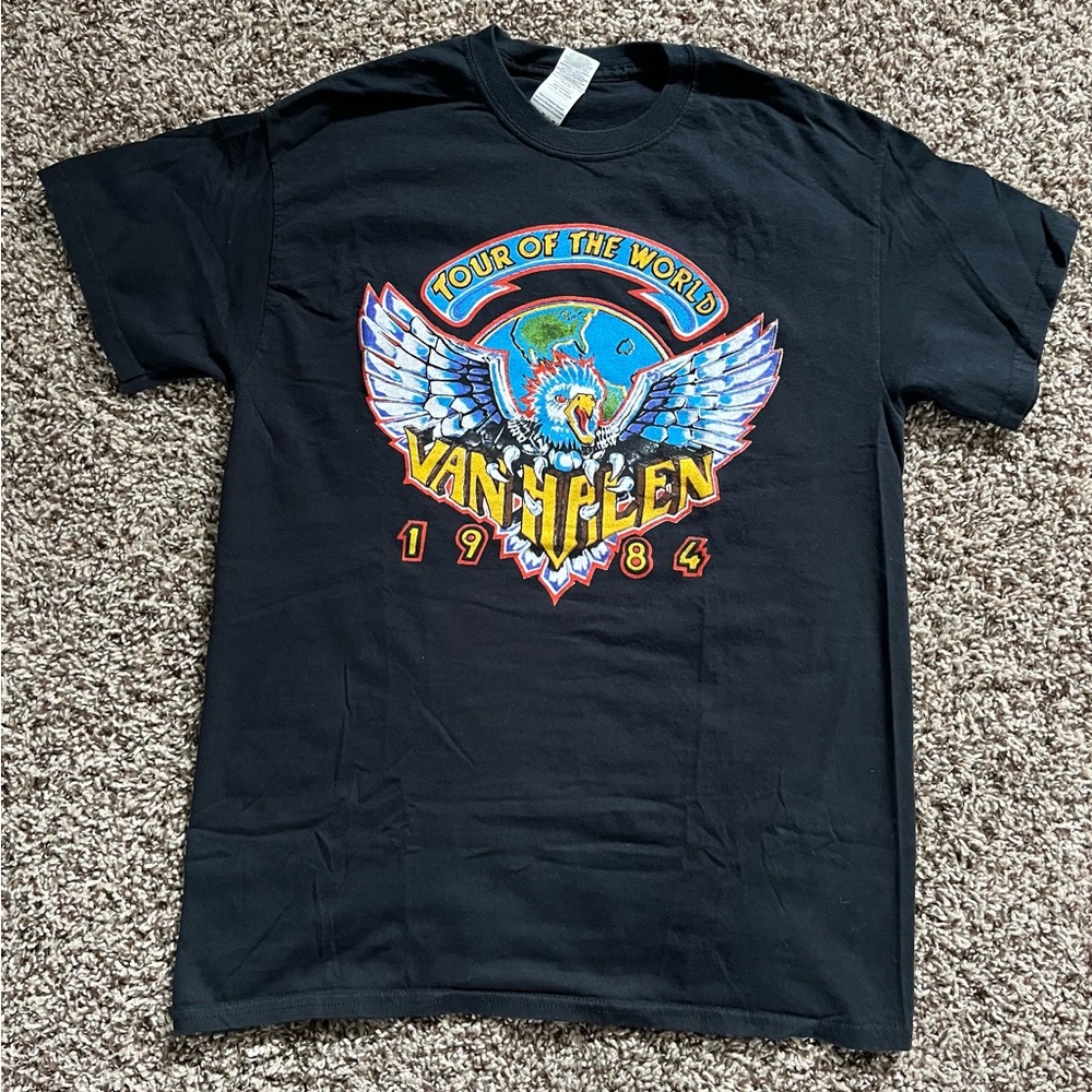 Van Halen 1984 Tour of the World Black Heavy Cotton Tee with Blue Logo medium